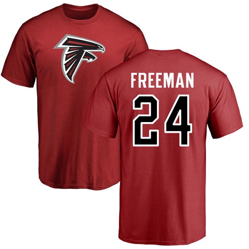 Atlanta Falcons Men Red Devonta Freeman Name And Number Logo NFL Football #24 T Shirt->atlanta falcons->NFL Jersey